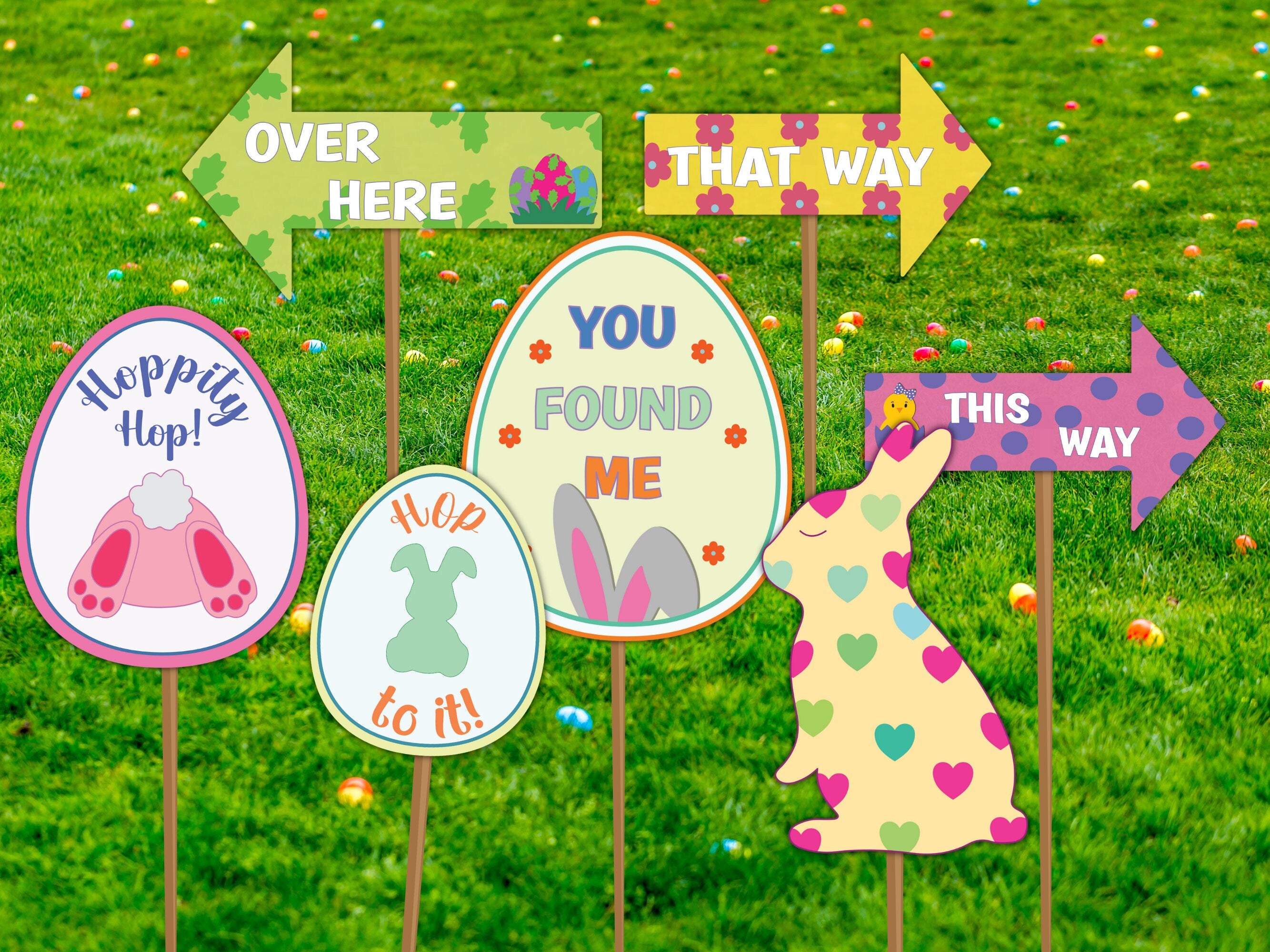 Easter Egg Hunt Signs Printable - Yard Decorations and Props