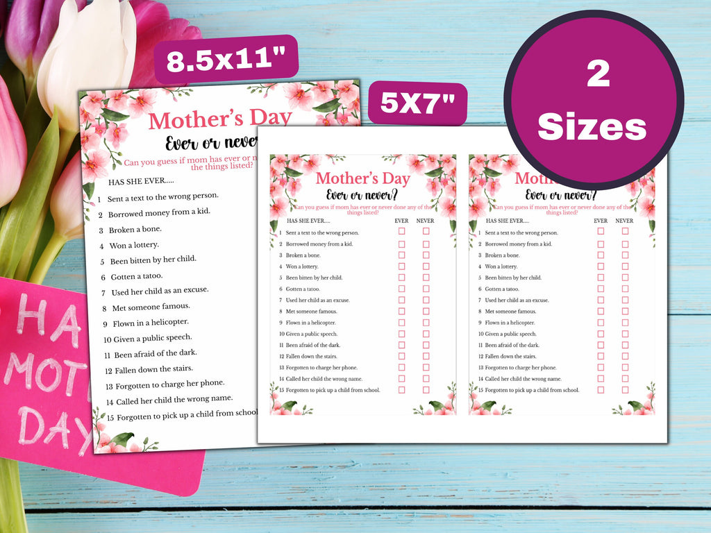 Ever or Never Game - Mother's Day Party Game