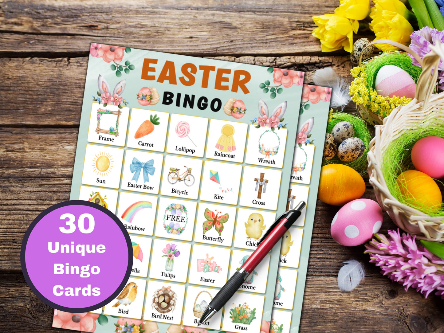 Easter Bingo Game - 30 Cards