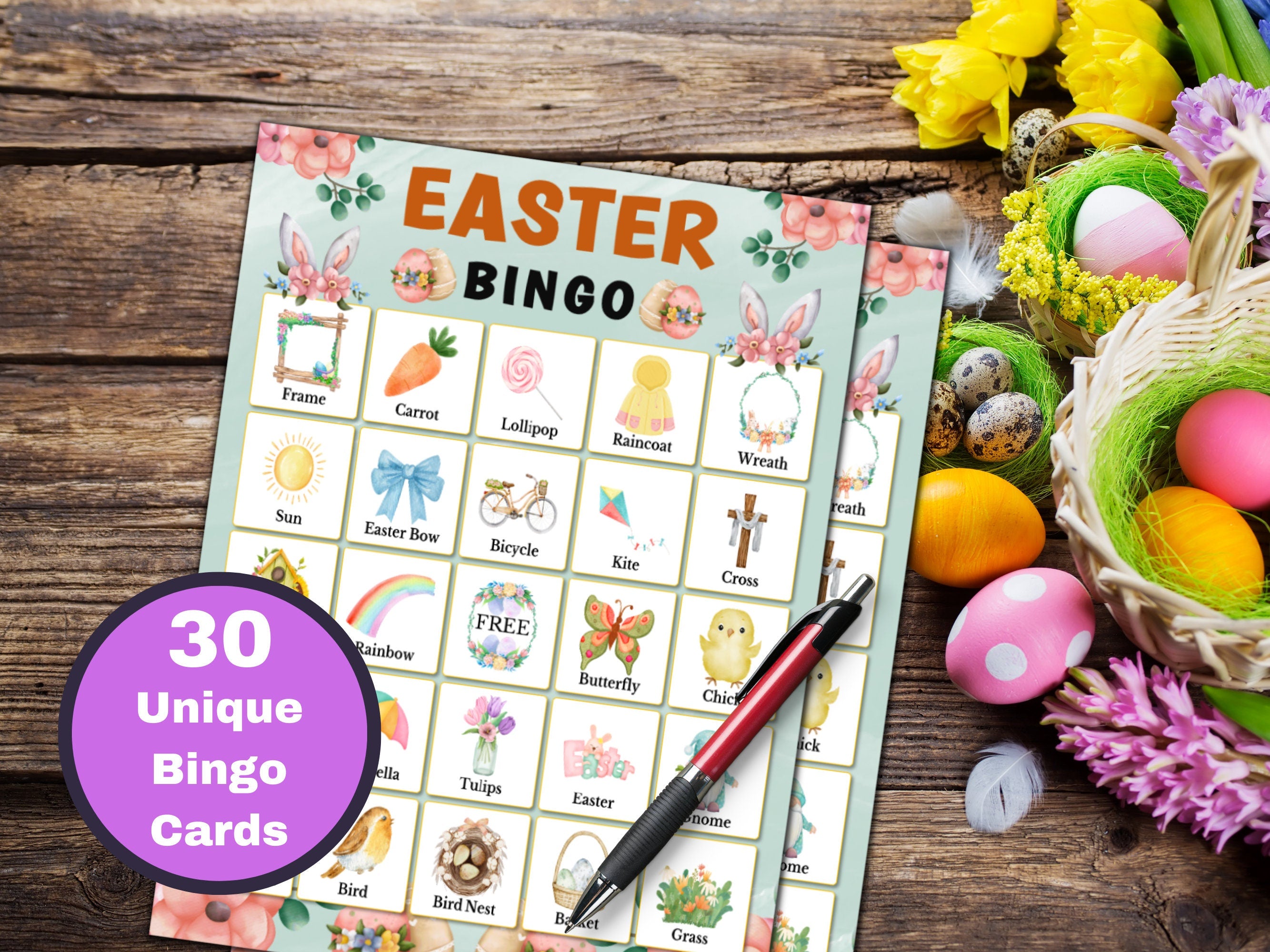 Easter Bingo Game - 30 Cards