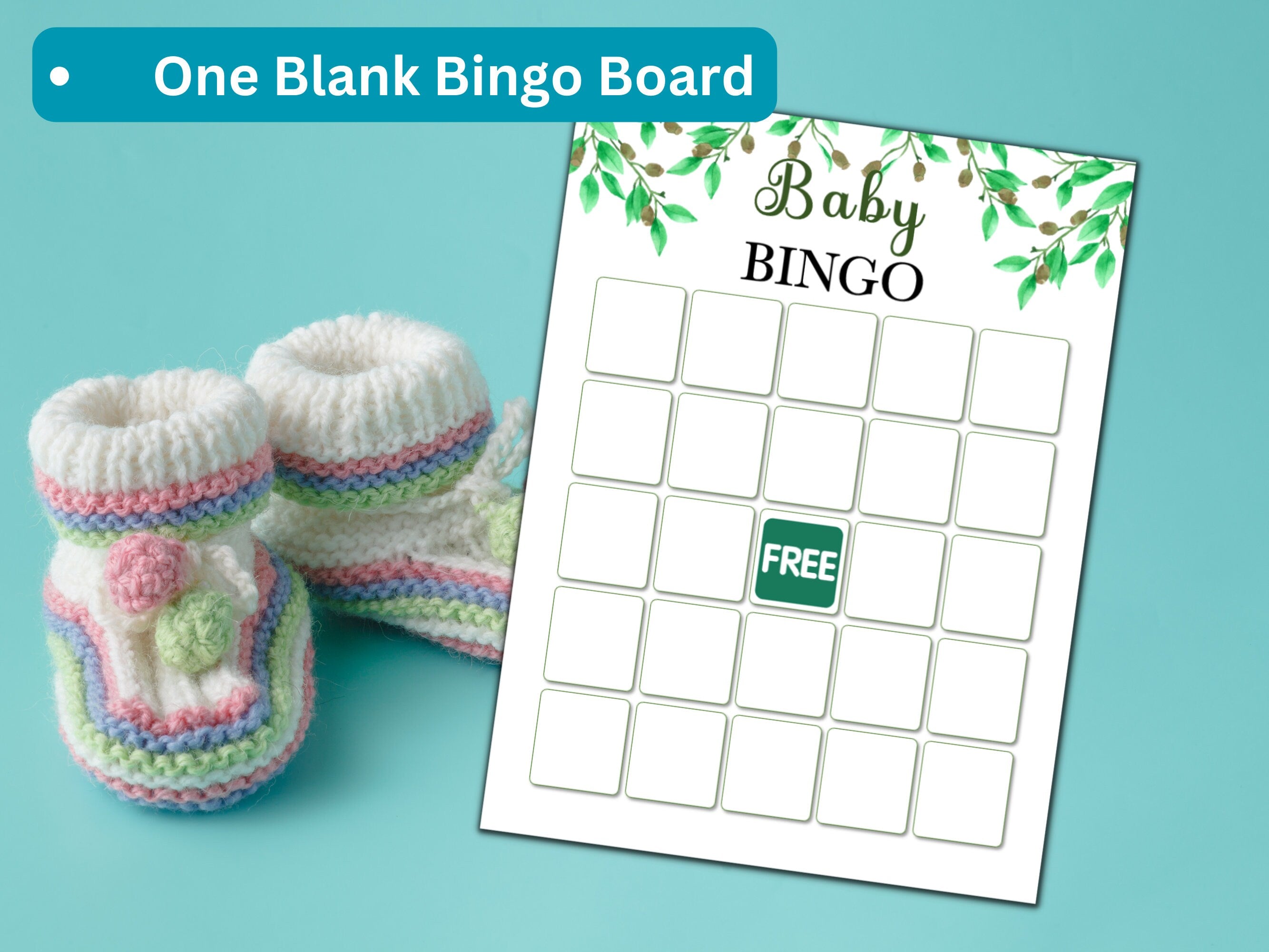 Printable Baby Shower Bingo Game - 30 Greenery Cards