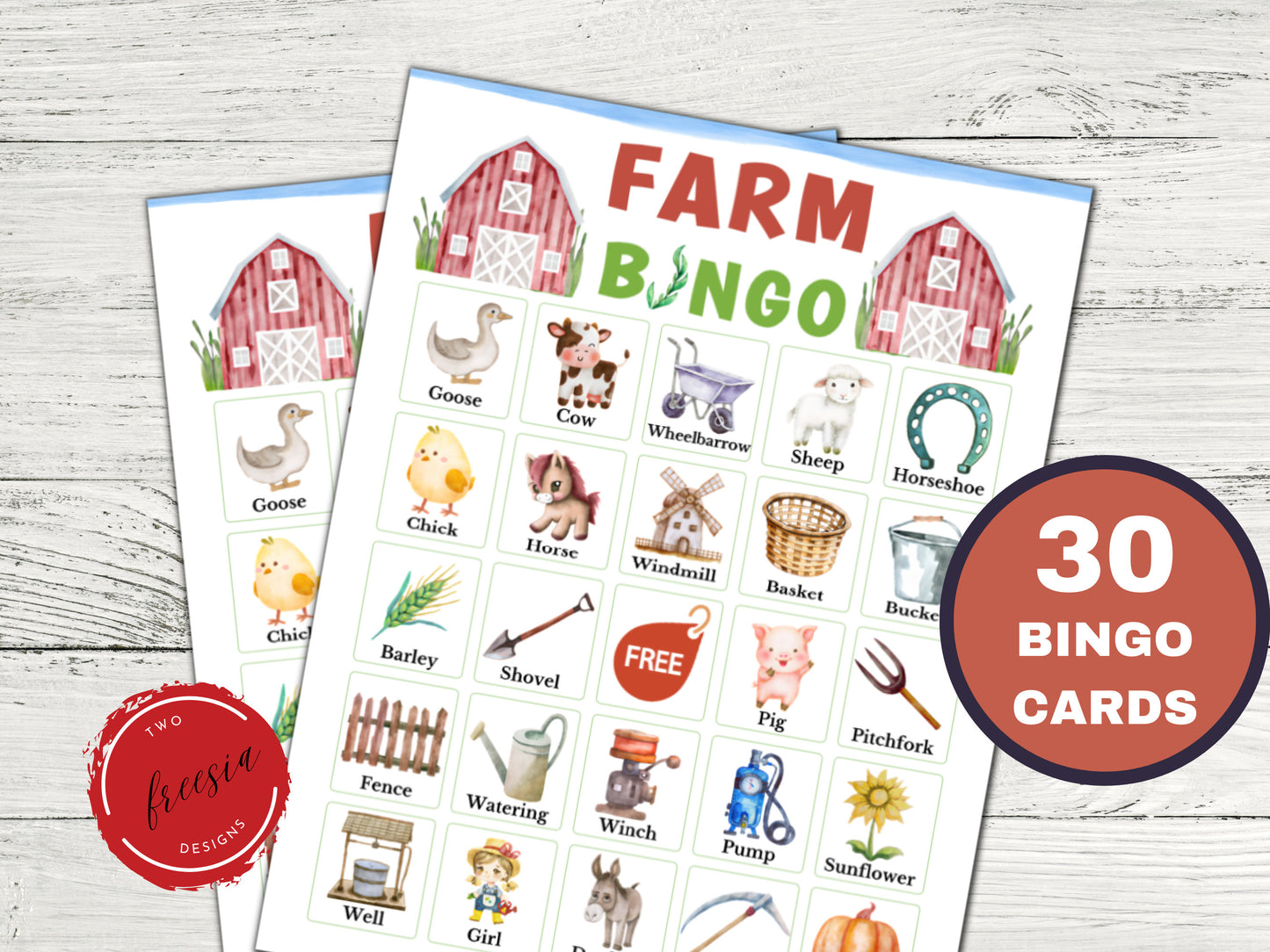 Farm Bingo Game - 30 Cards