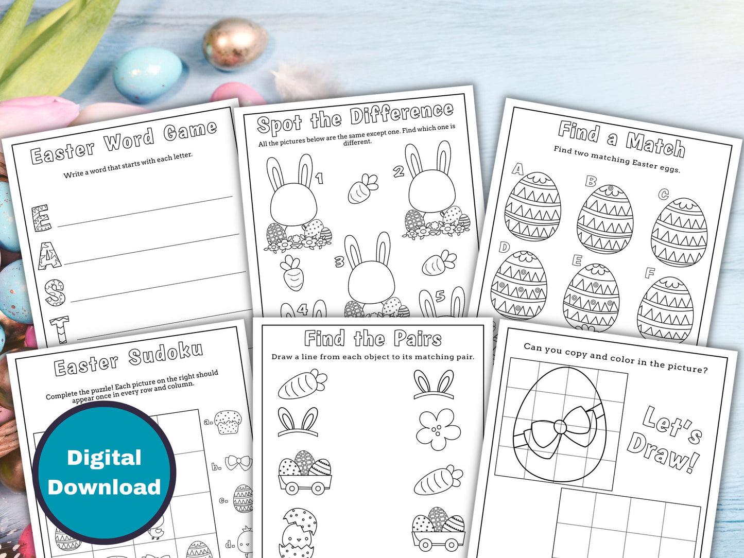 Easter Activity and Coloring Pages for Kids - 22 Pack