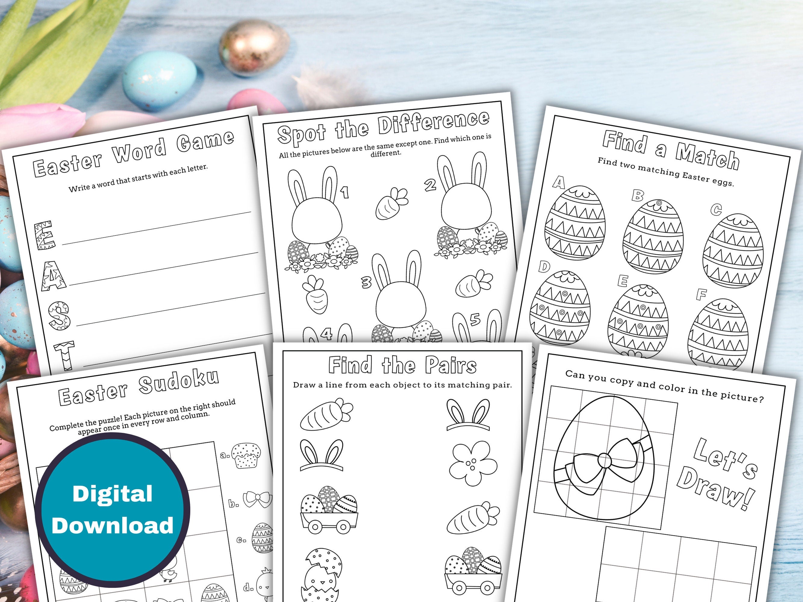 Easter Activity and Coloring Pages for Kids - 22 Pack