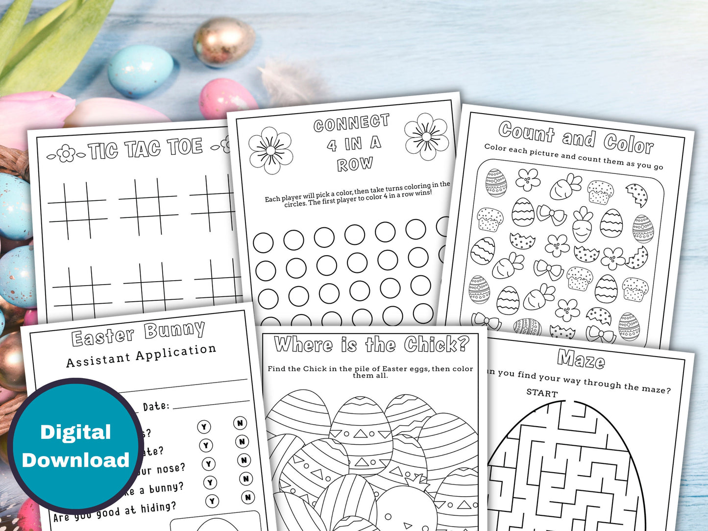 Easter Activity and Coloring Pages for Kids - 22 Pack
