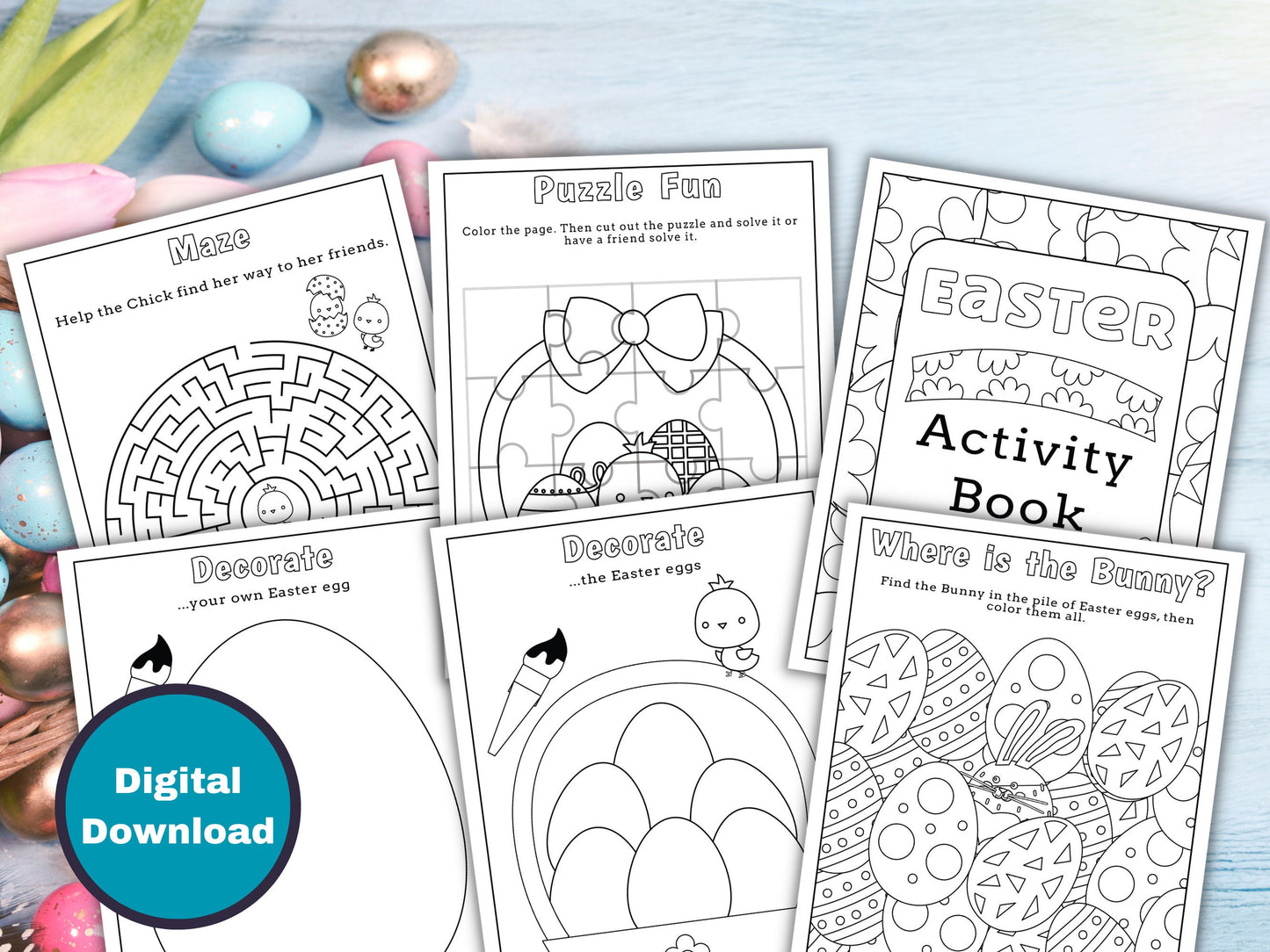 Easter Activity and Coloring Pages for Kids - 22 Pack