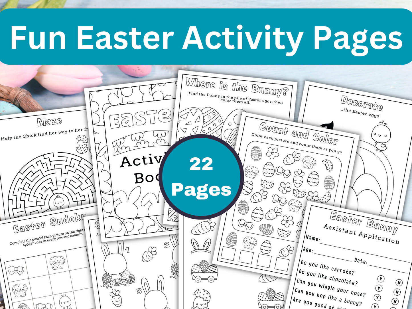 Easter Coloring and Activity Bundle for Kids - 56 Pack