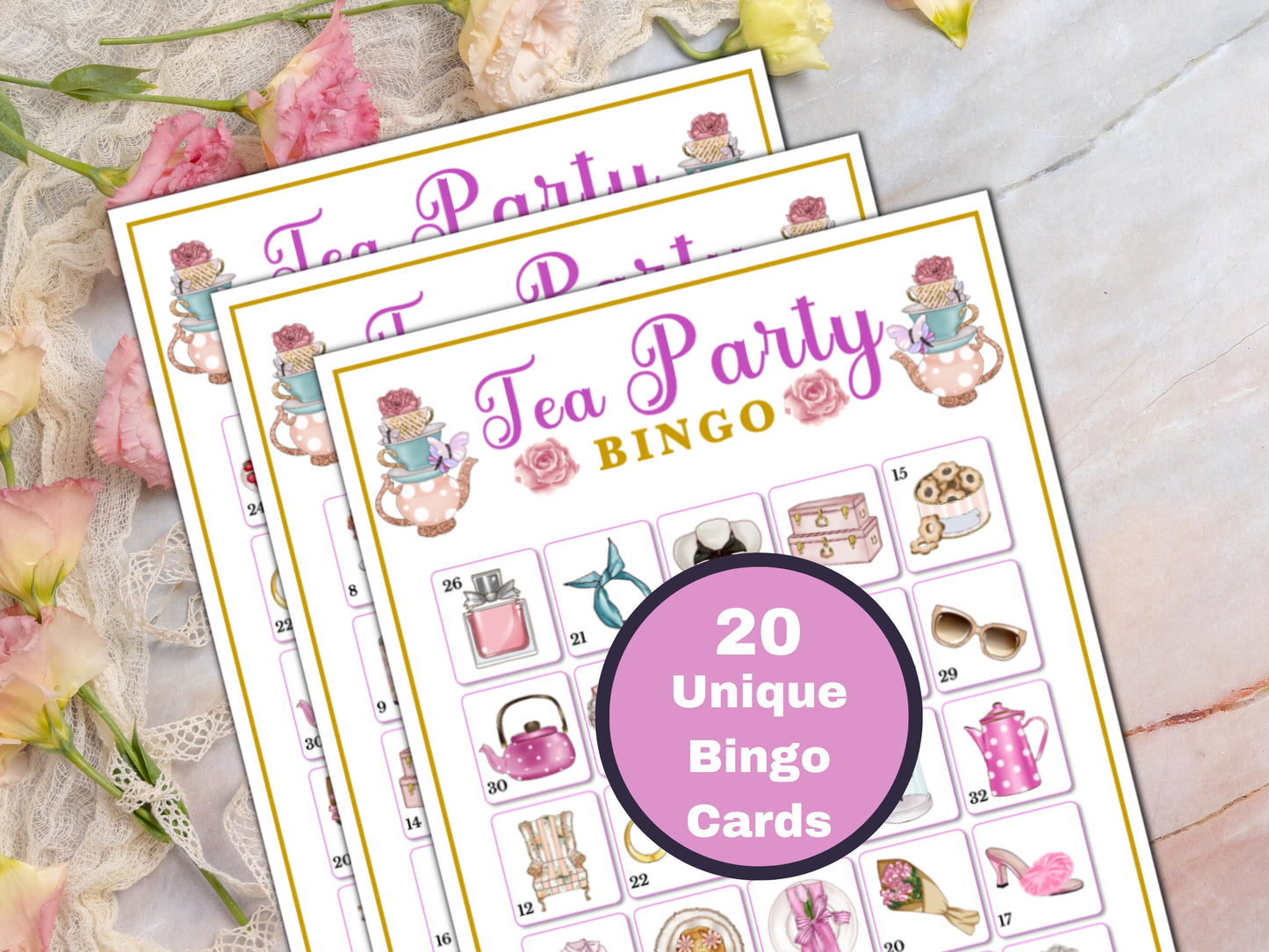 Tea Party Bingo - 20 Cards