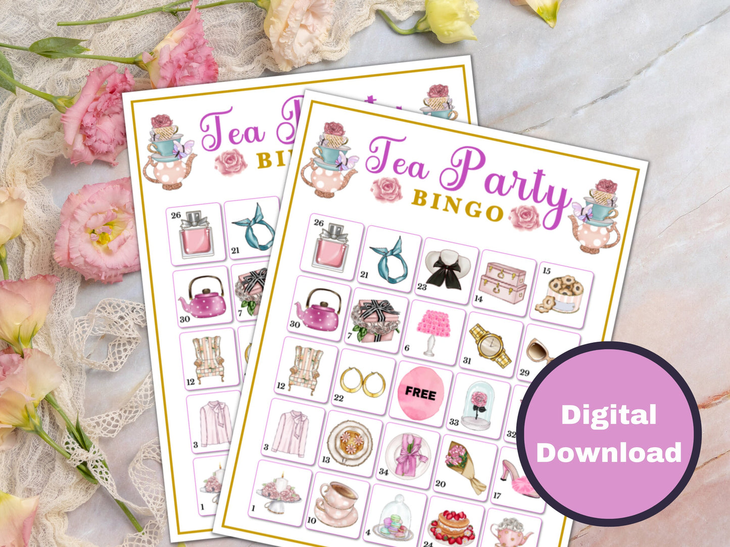 Tea Party Bingo - 20 Cards