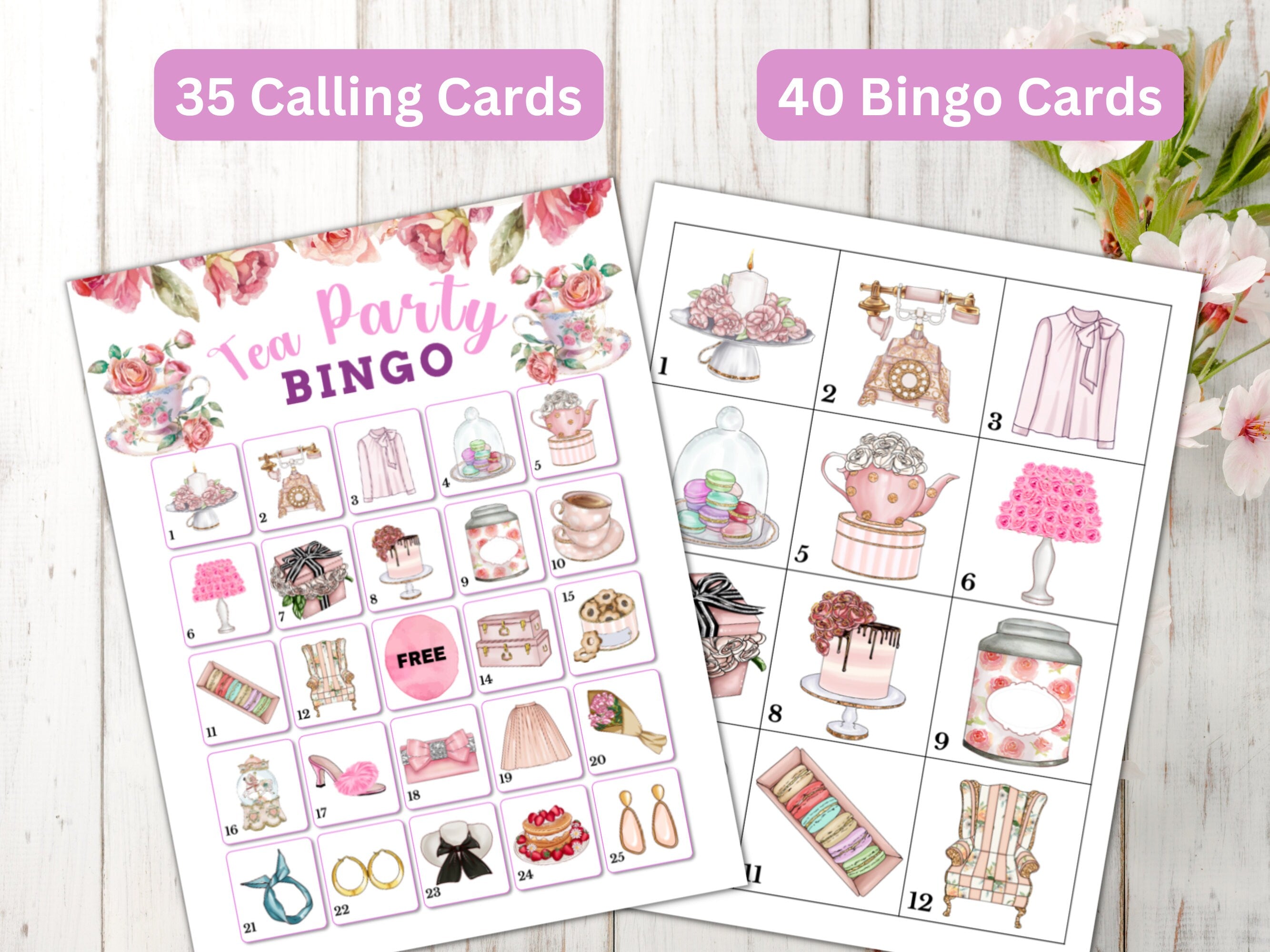 Tea Party Bingo Cards - 40 Printable Cards