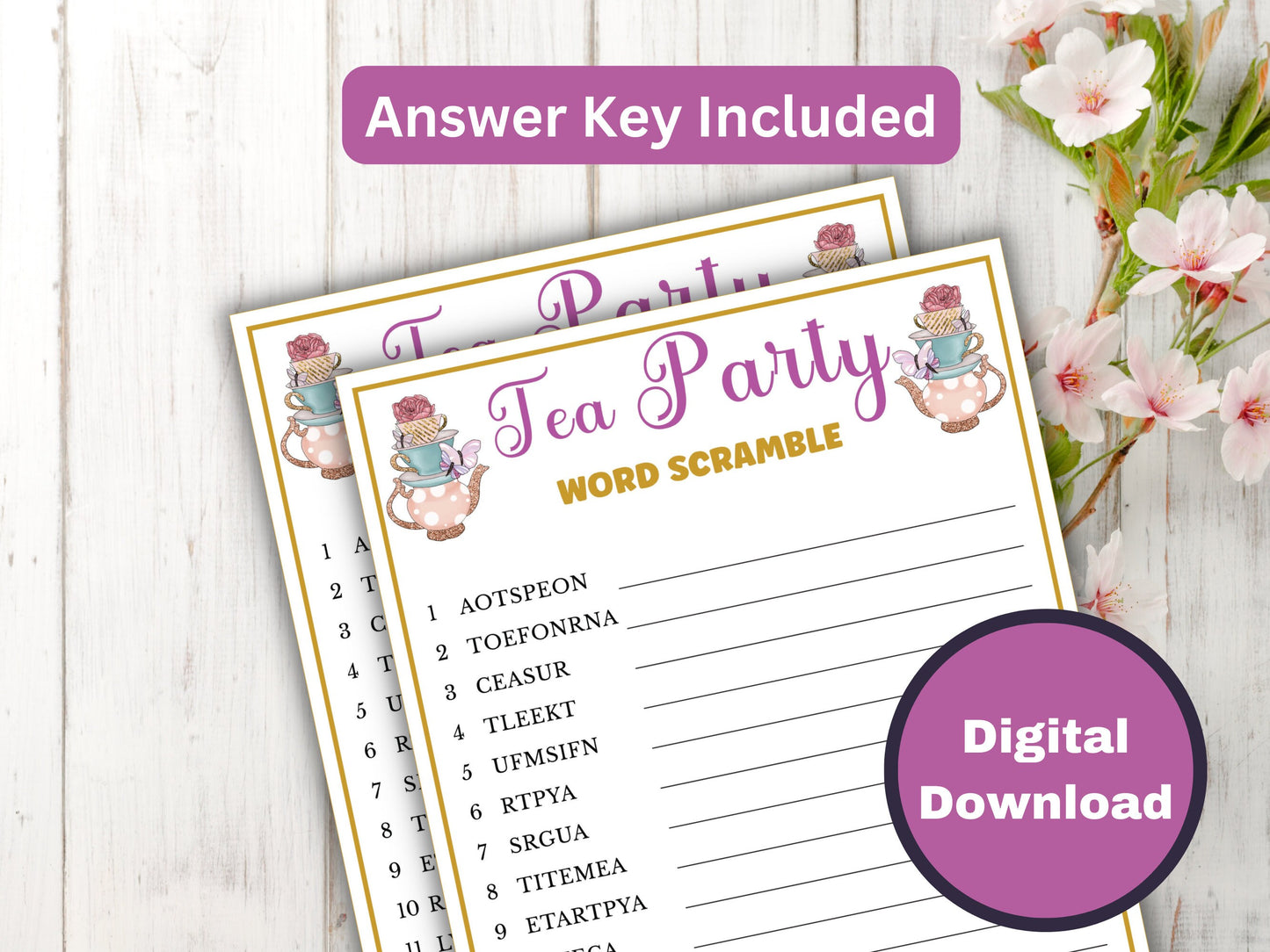 Tea Party Word Scramble Game