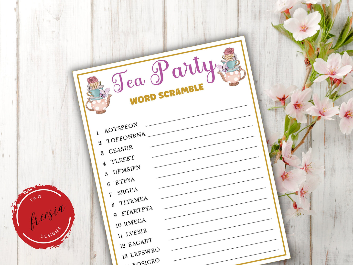 Tea Party Word Scramble Game