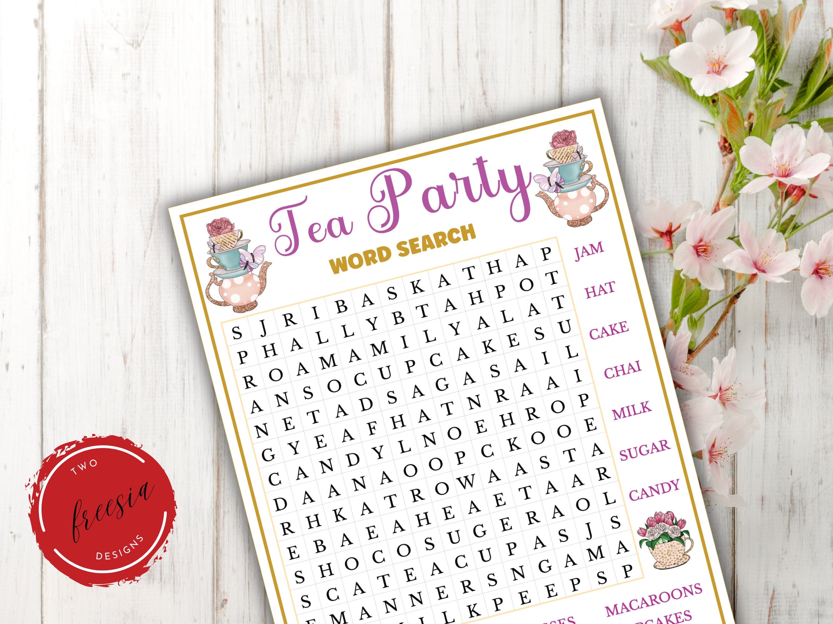 Tea Party Word Search Game