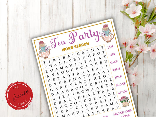 Tea Party Word Search Game