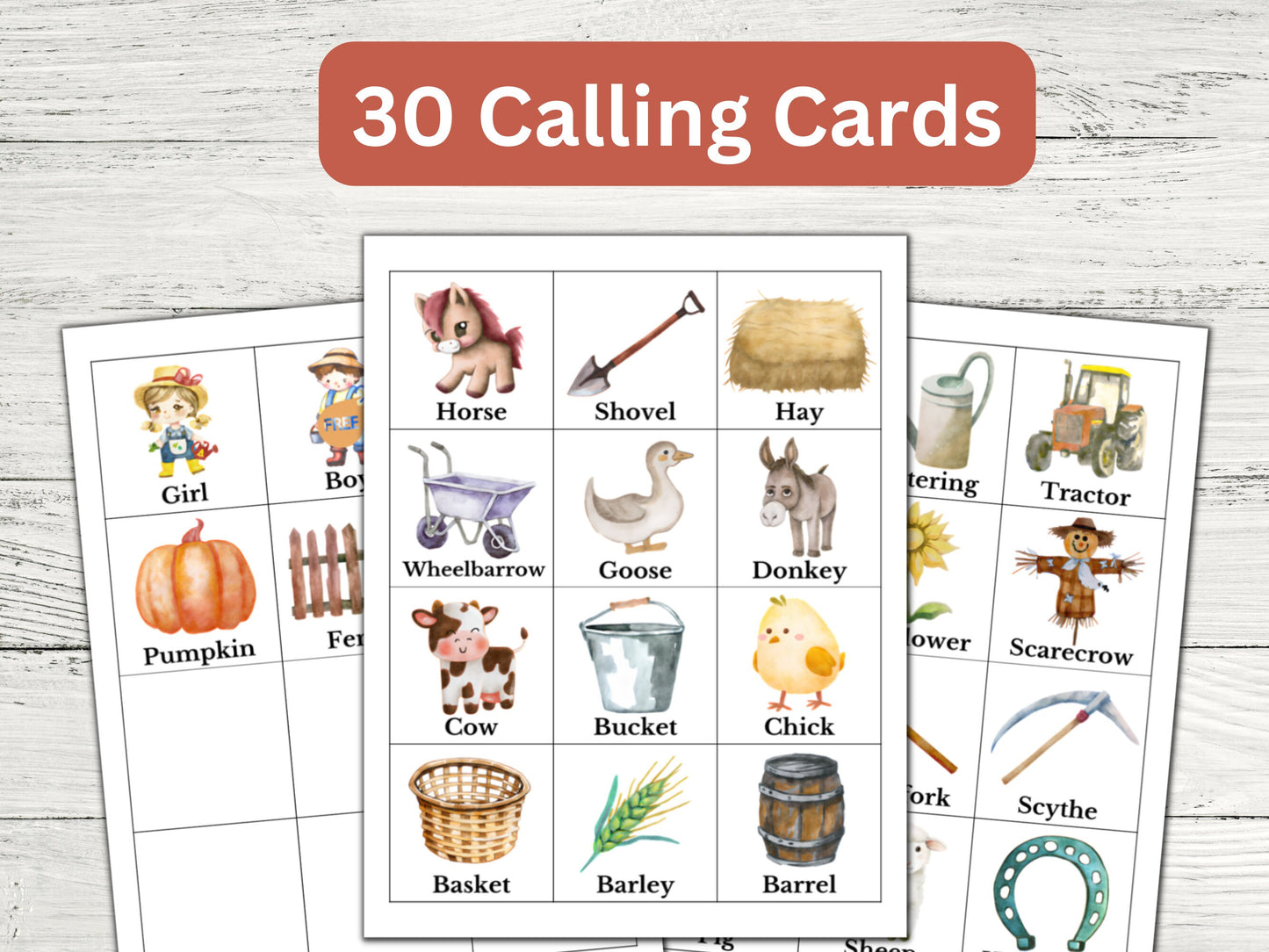 Farm Bingo Game - 30 Cards