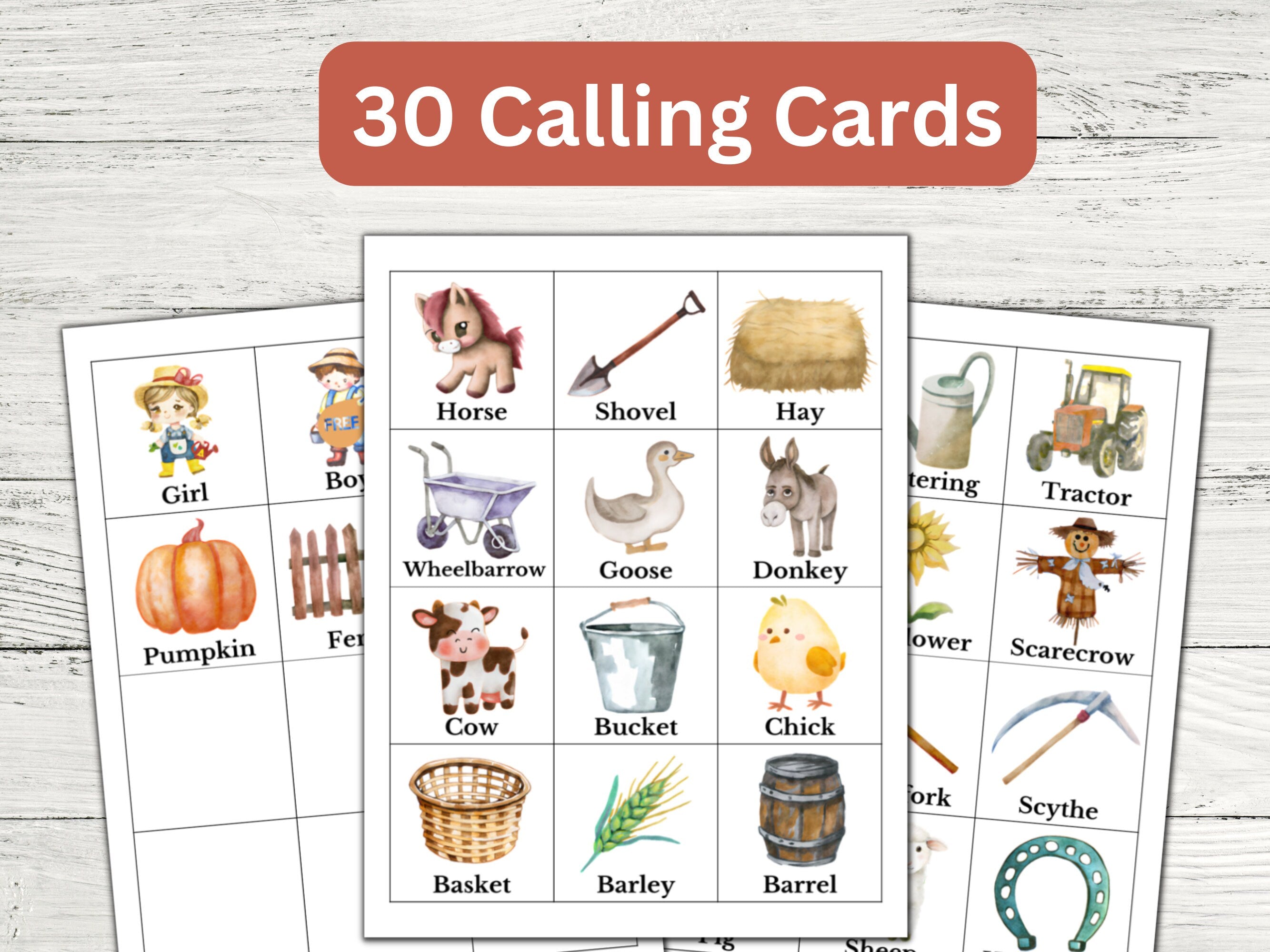 Farm Bingo Game - 30 Cards