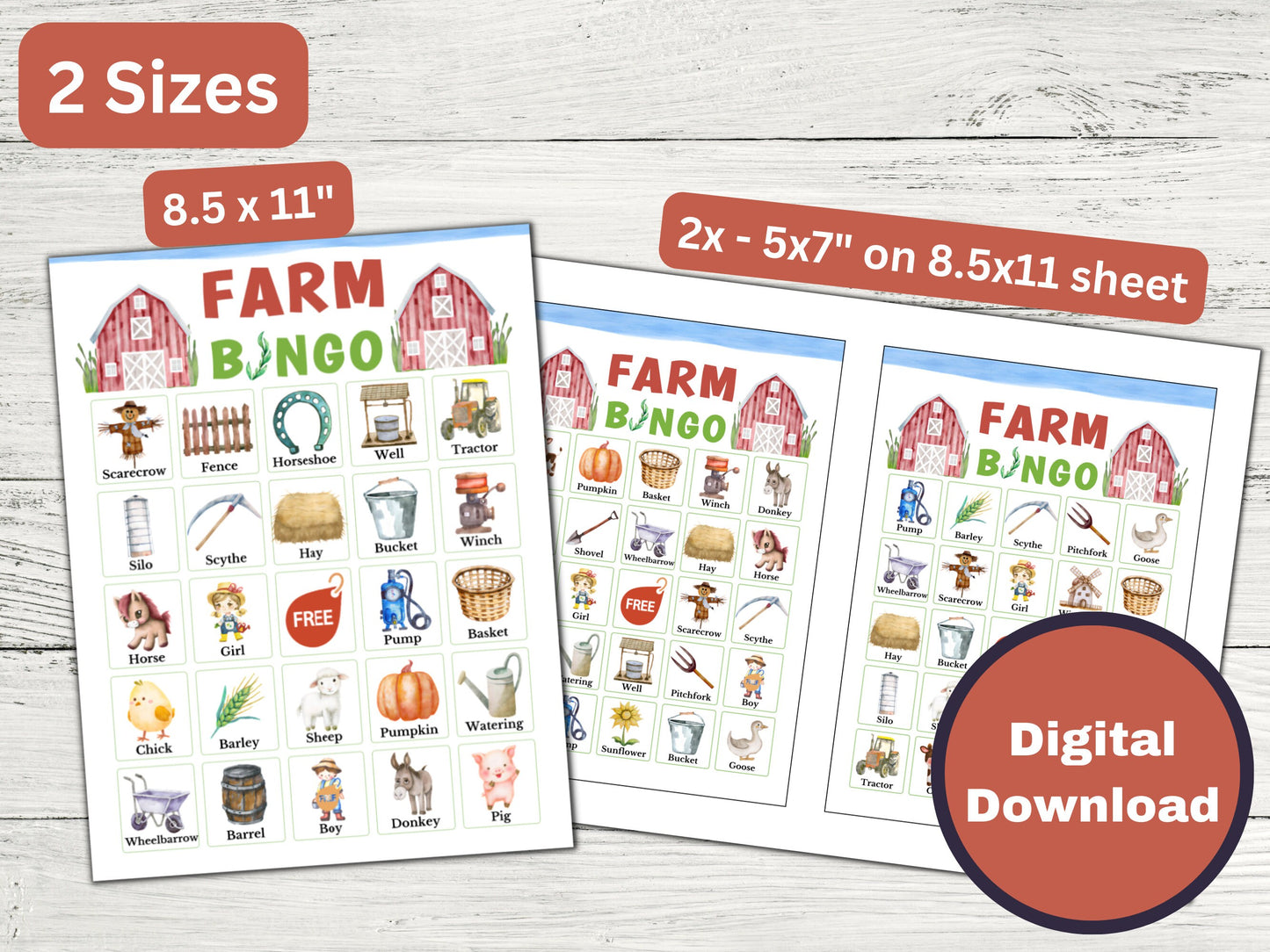 Farm Bingo Game - 30 Cards