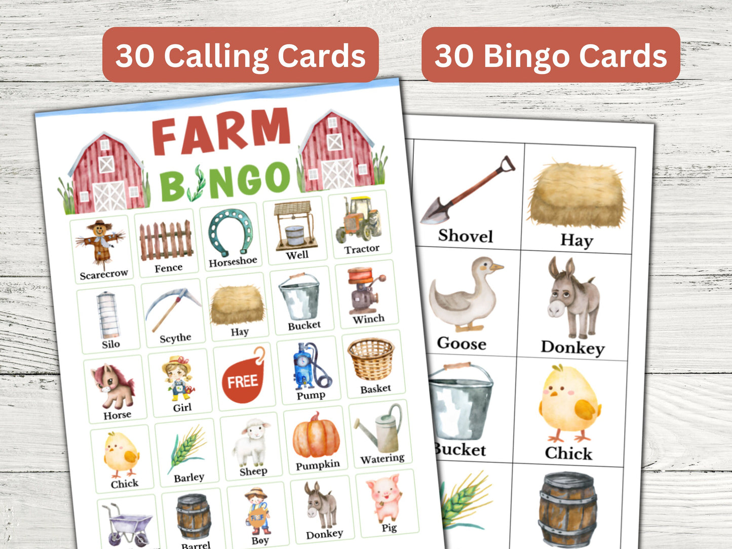 Farm Bingo Game - 30 Cards