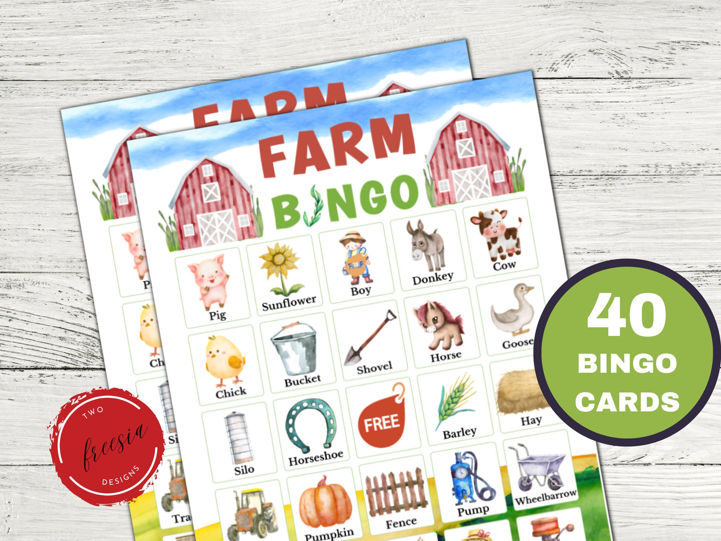 Farm Bingo Game - 40 Cards