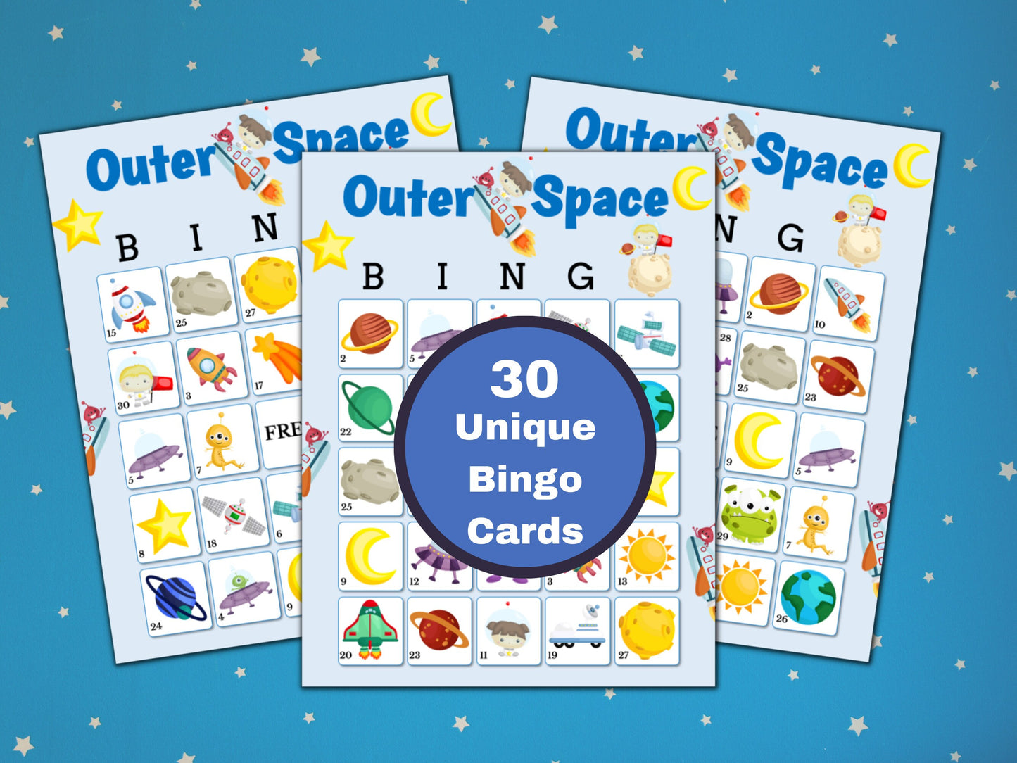 Outer Space Bingo Game - 30 Cards