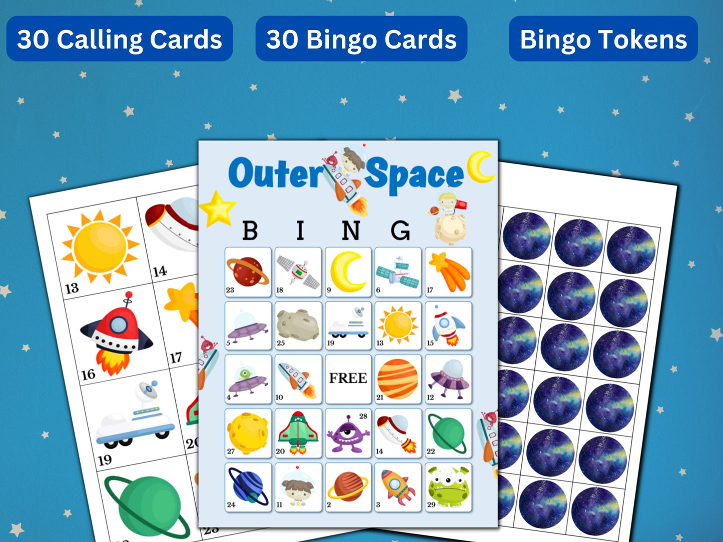 Outer Space Bingo Game - 30 Cards