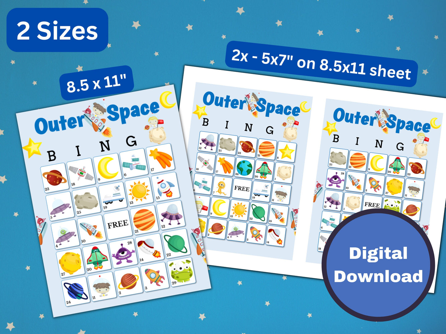 Outer Space Bingo Game - 30 Cards