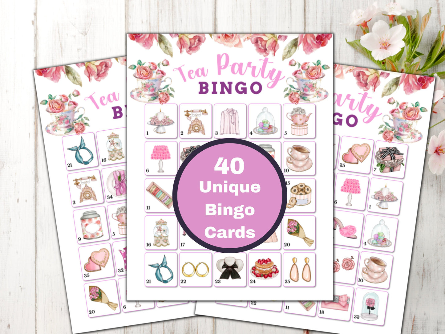 Tea Party Bingo Cards - 40 Printable Cards