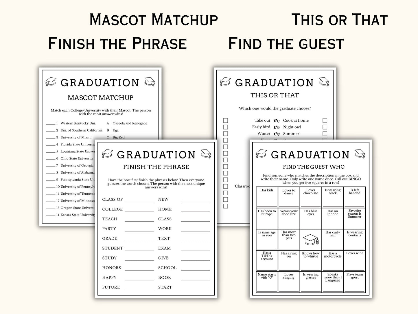 Graduation Party Games - 8 Printable Games