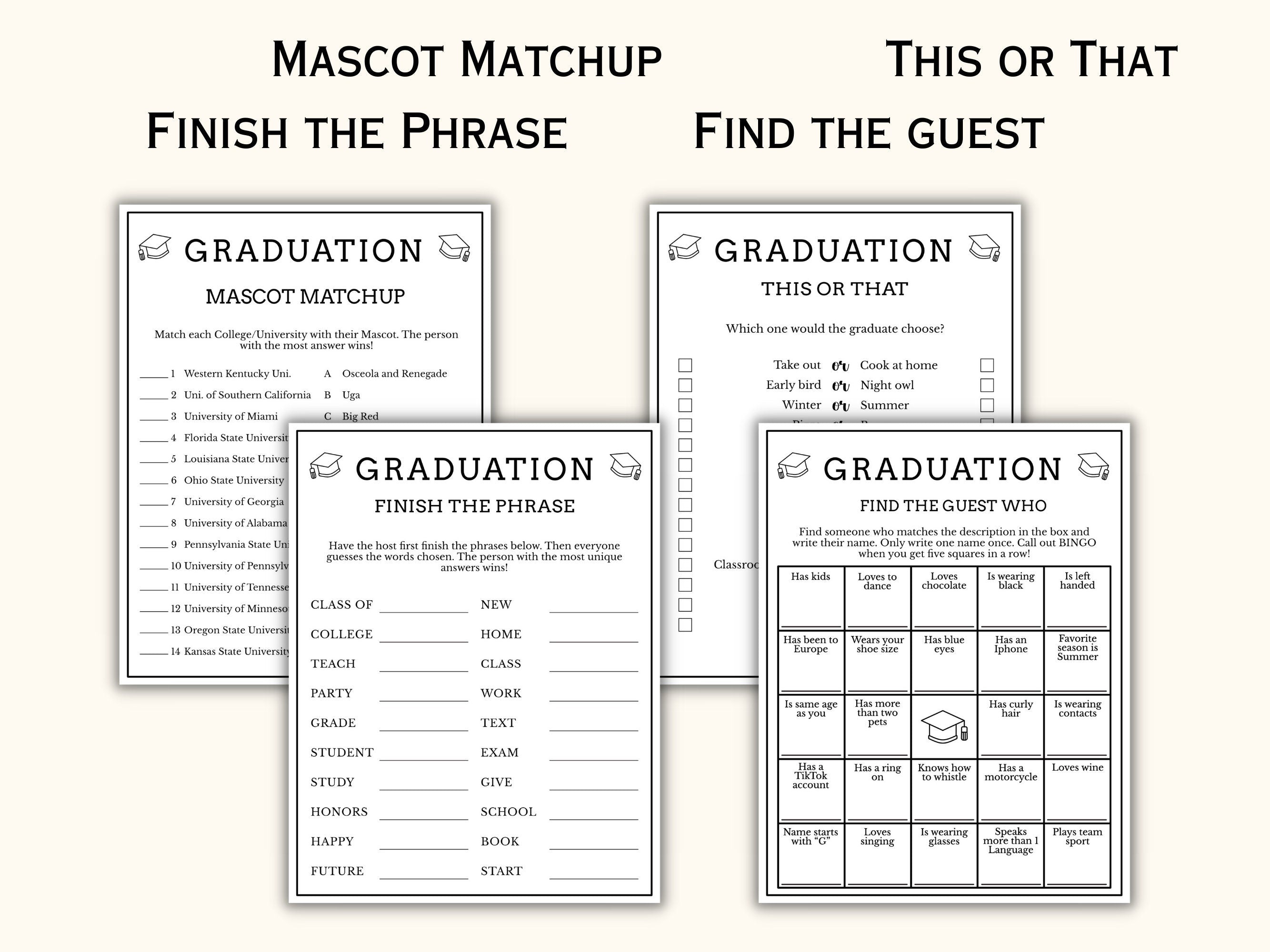 Graduation Party Games - 8 Printable Games
