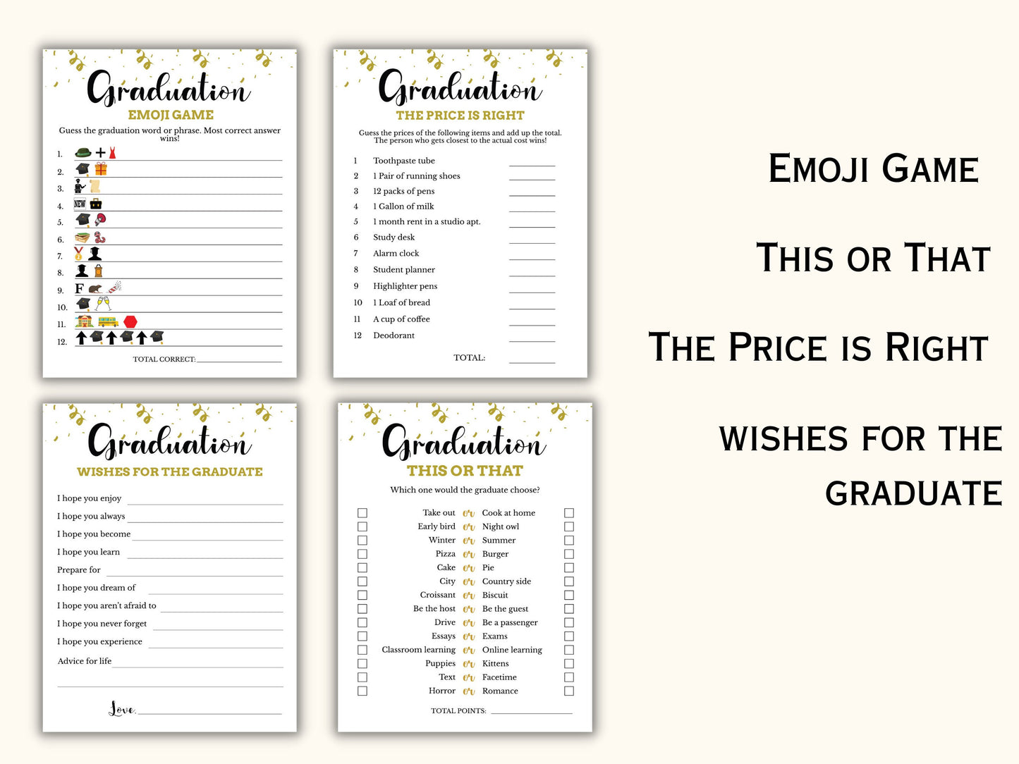 8 Printable Graduation Party Game Bundle