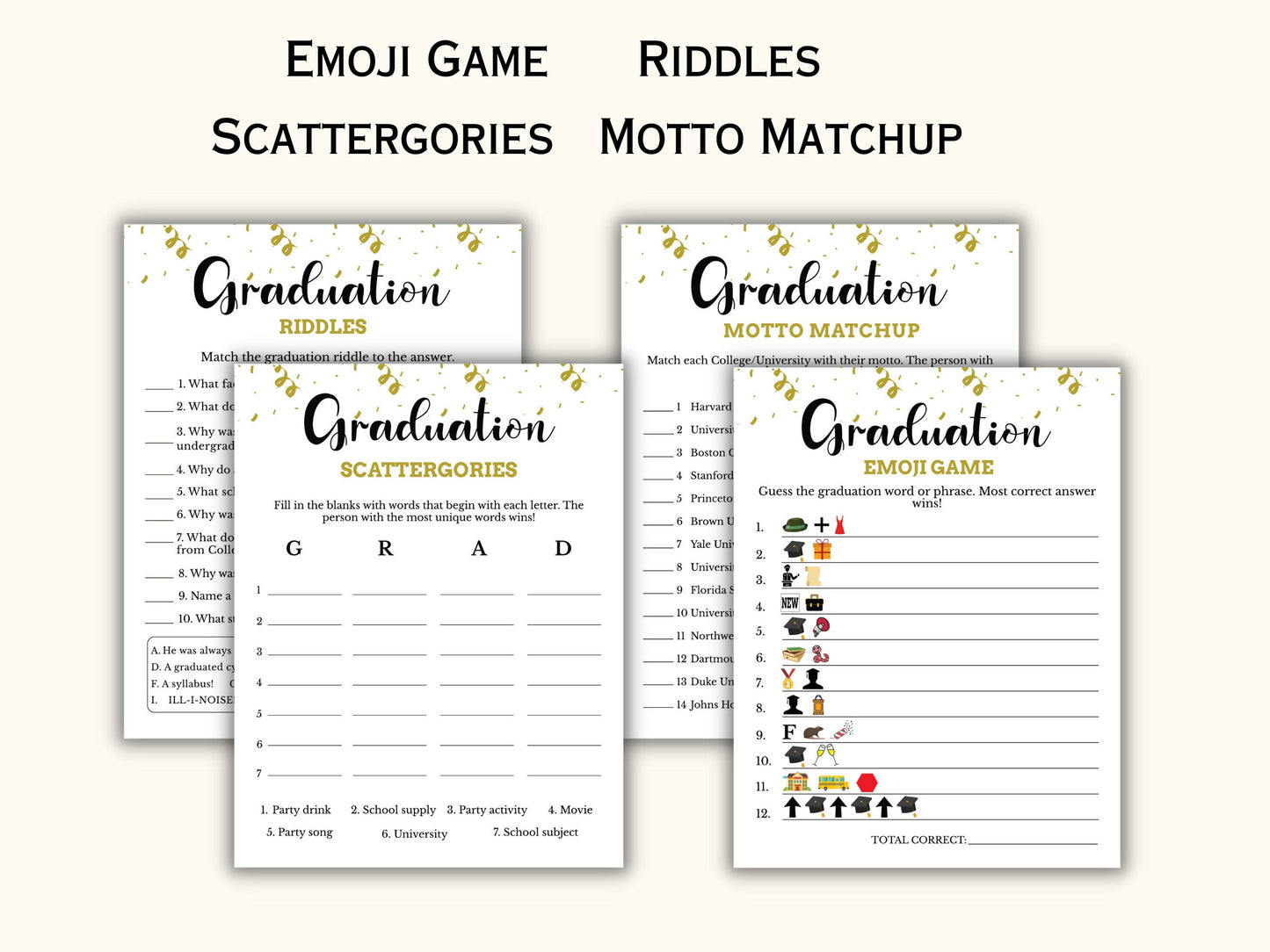 Graduation Party Games Bundle - 14 Printable Games