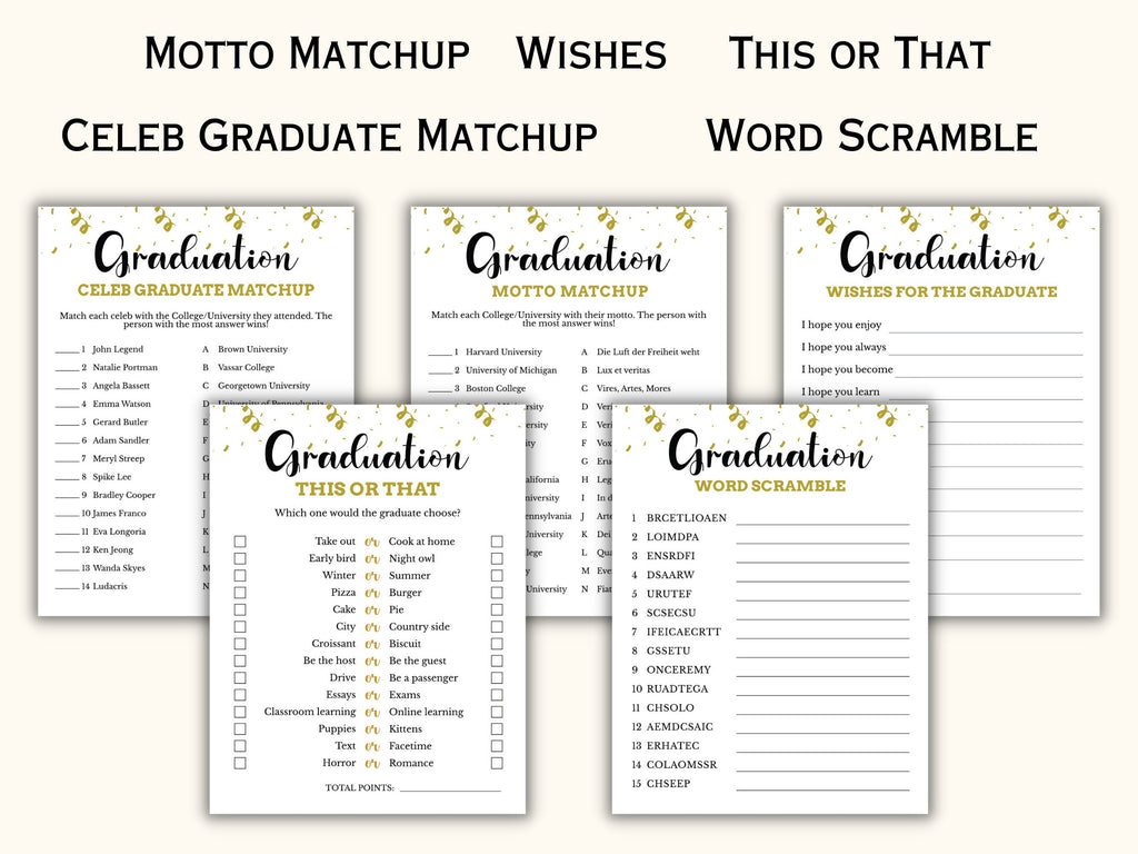 Printable Graduation Party Games Bundle - 20 Games