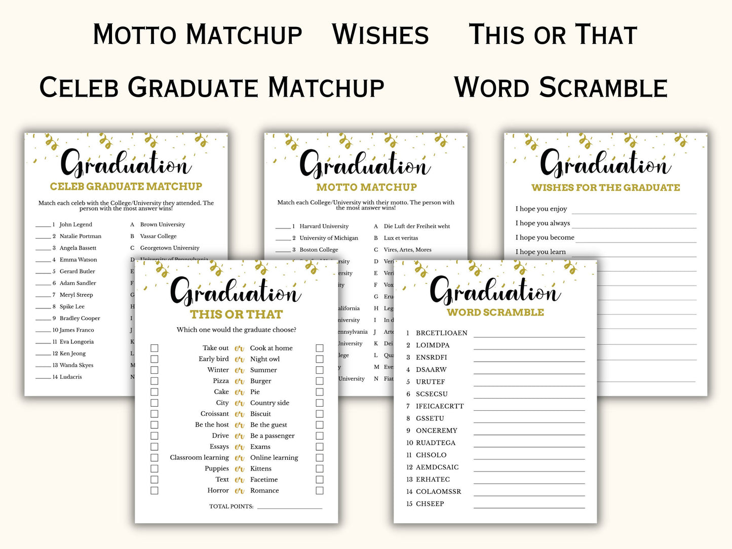 Printable Graduation Party Games Bundle - 20 Games