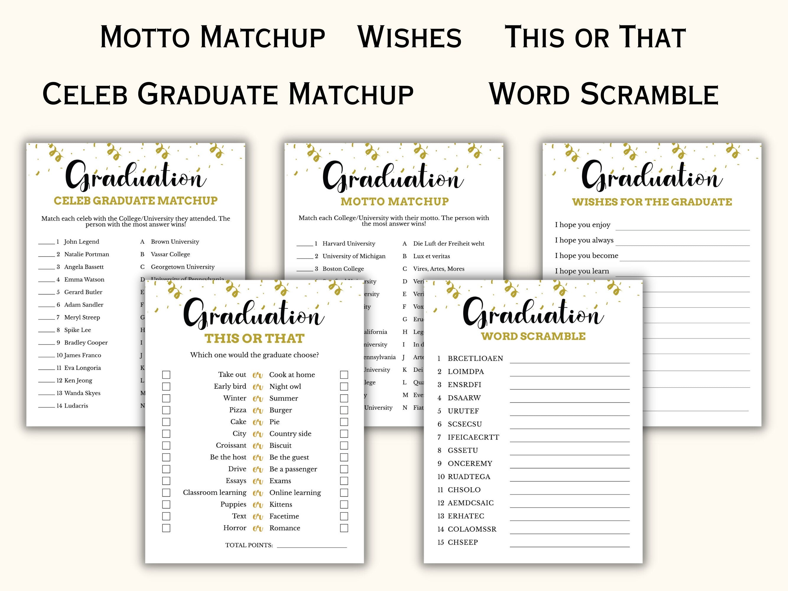 Printable Graduation Party Games Bundle - 20 Games