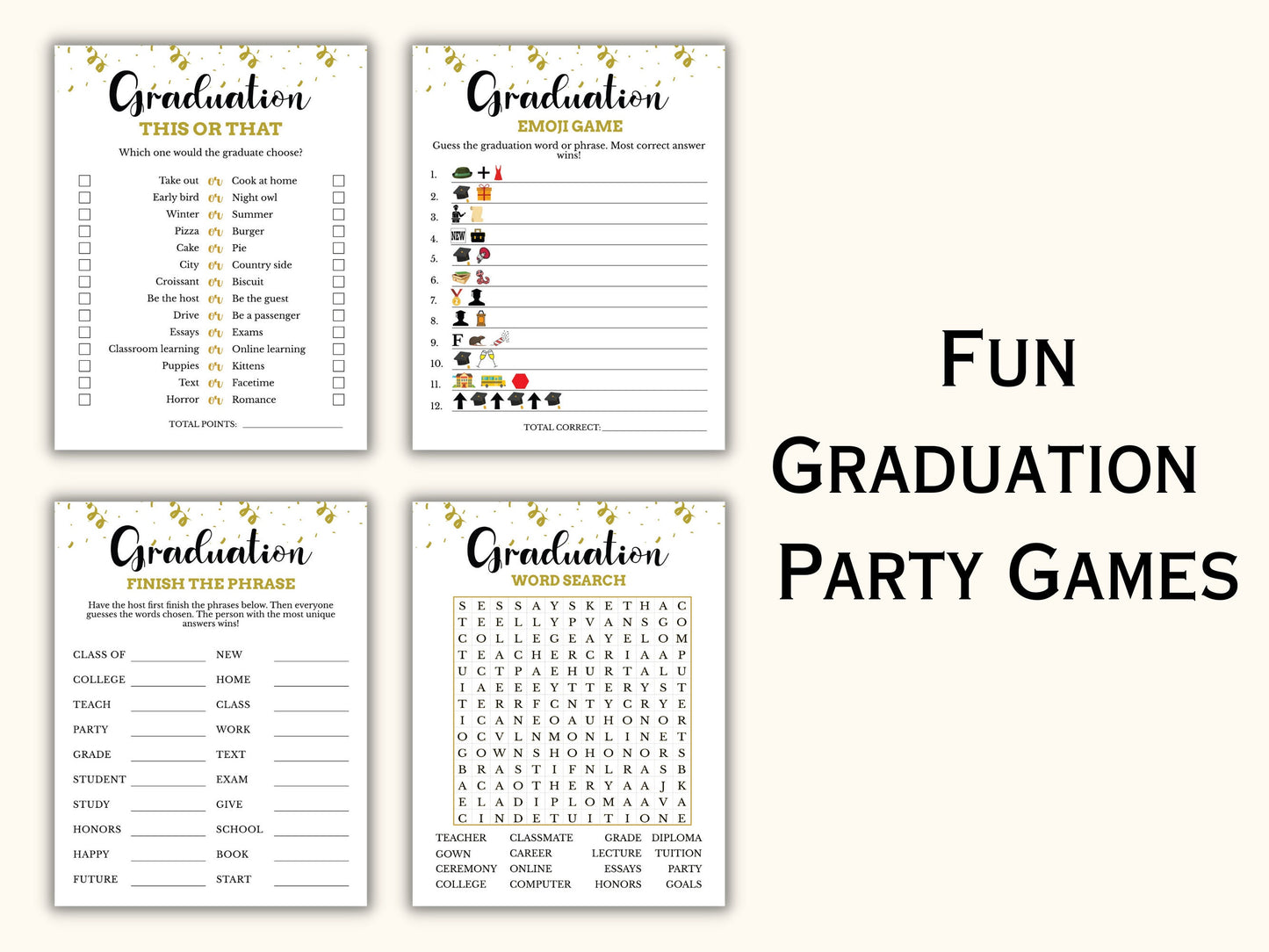 Printable Graduation Party Games Bundle - 20 Games