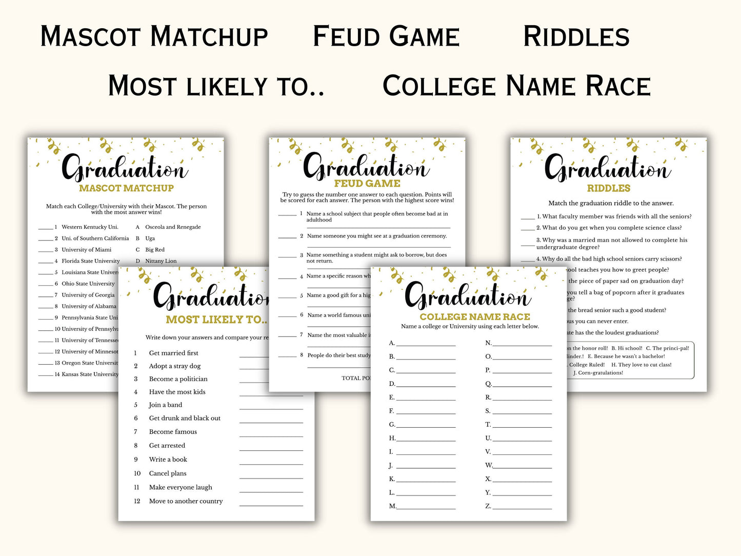 Printable Graduation Party Games Bundle - 20 Games