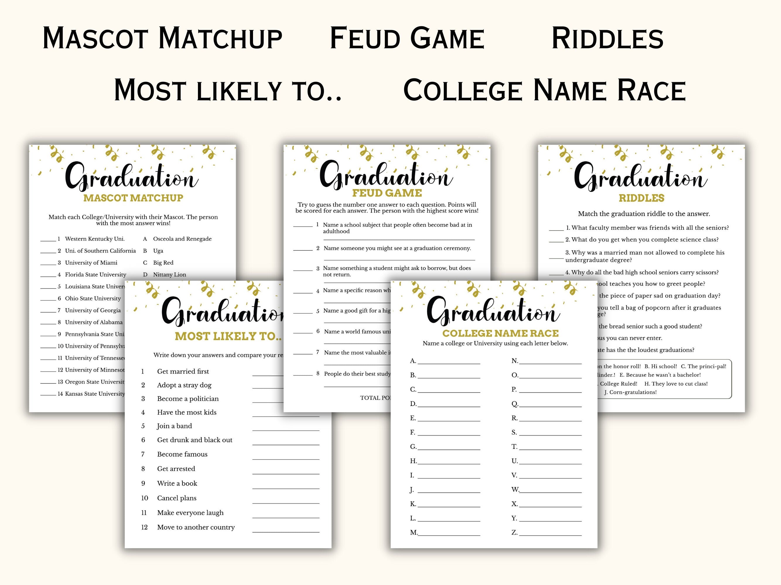 Printable Graduation Party Games Bundle - 20 Games