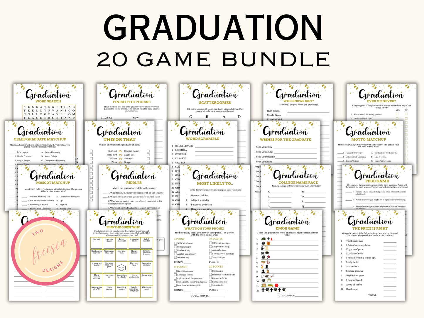 Printable Graduation Party Games Bundle - 20 Games