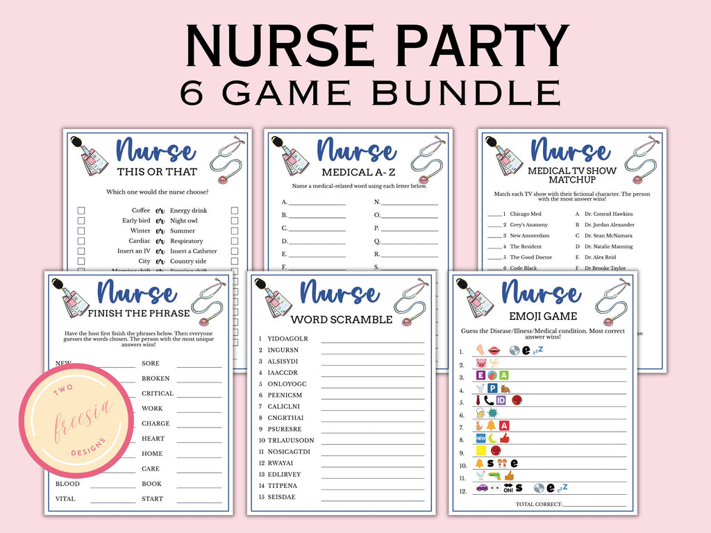 6 Printable Nurse Graduation Game Bundle