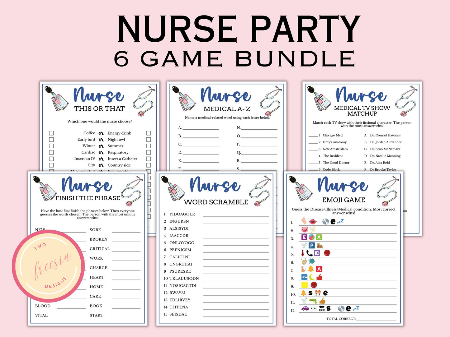 6 Printable Nurse Graduation Game Bundle