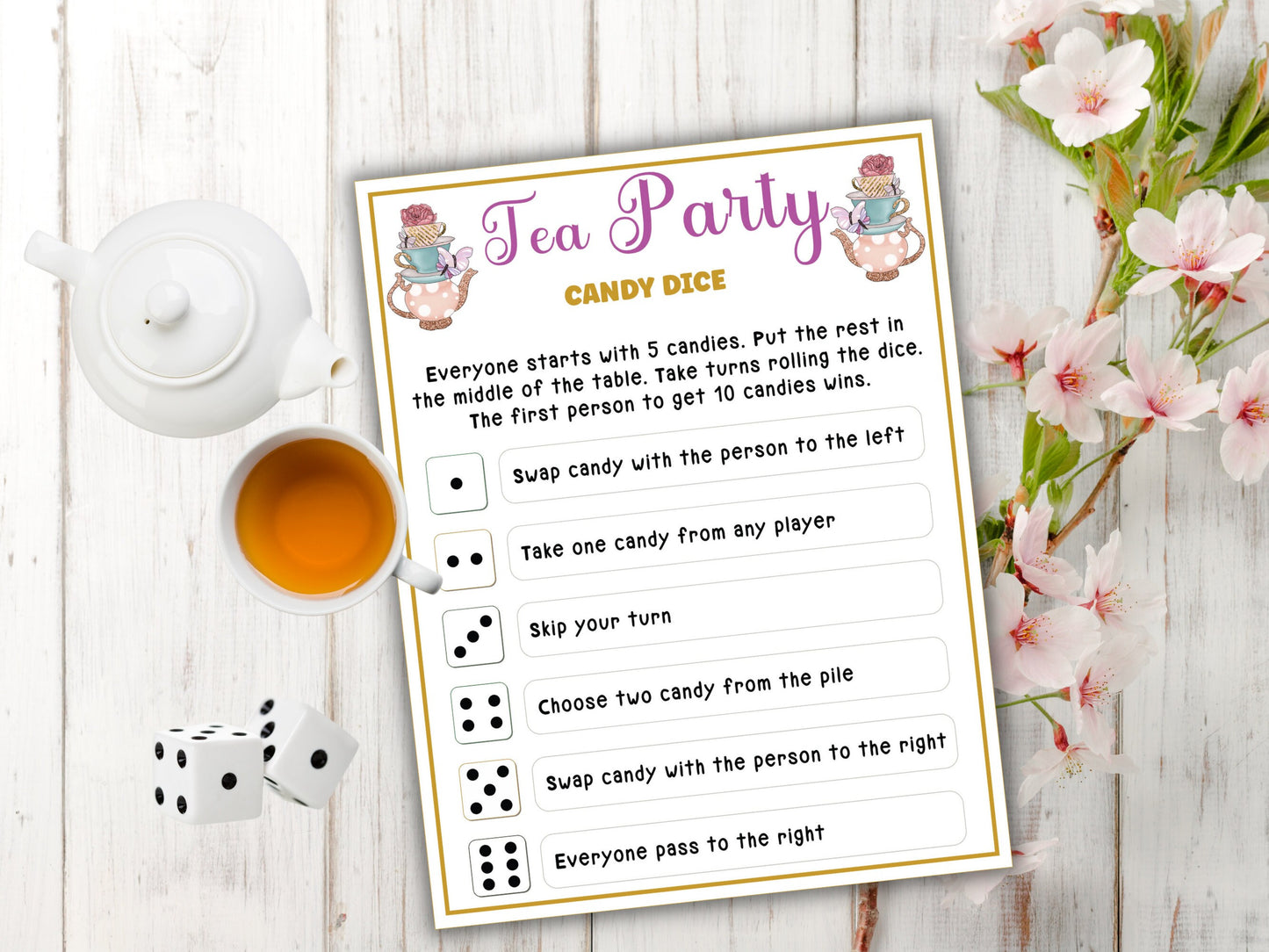 Tea Party Candy Dice Game