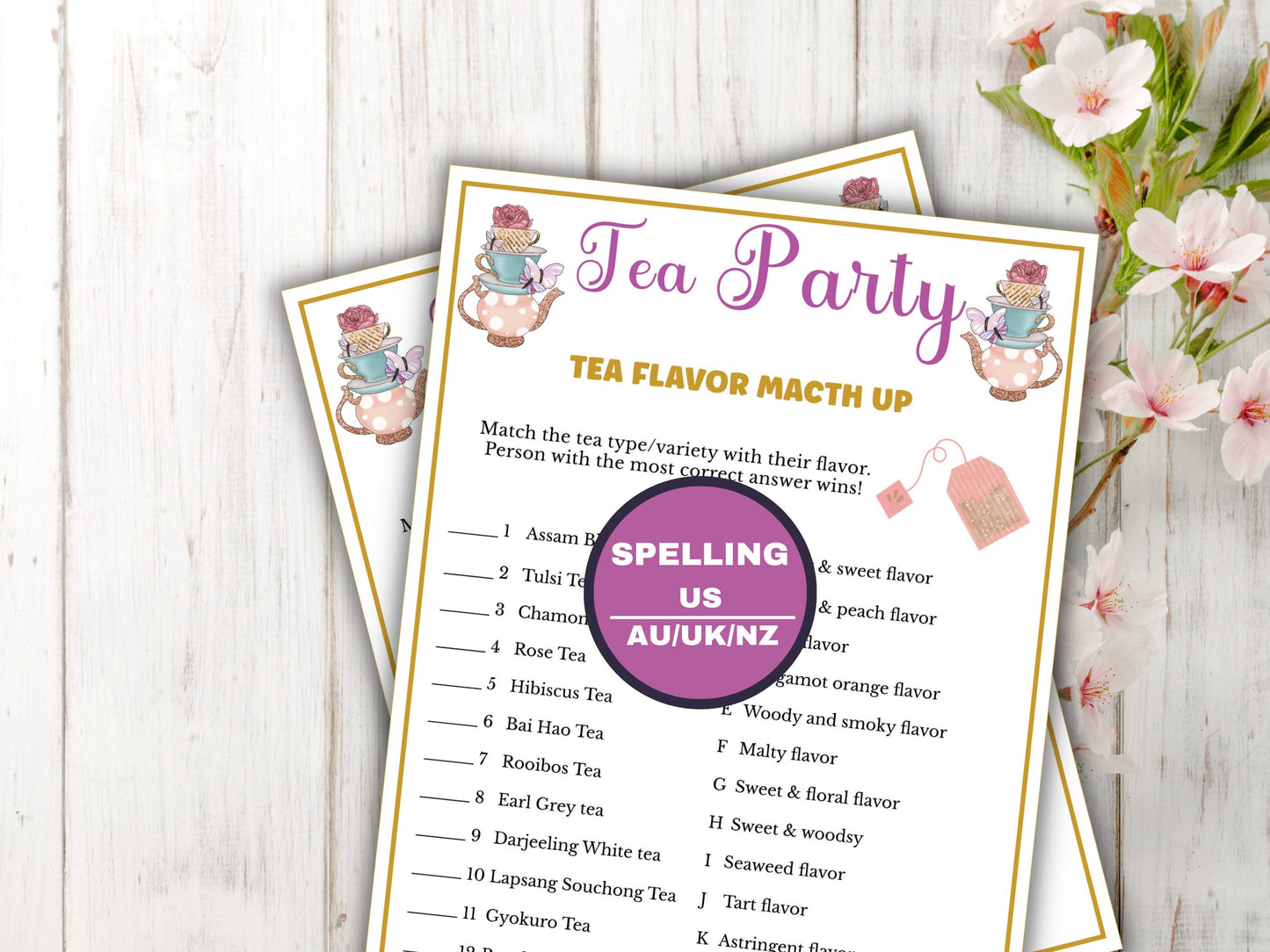 Tea Flavor Matchup Game