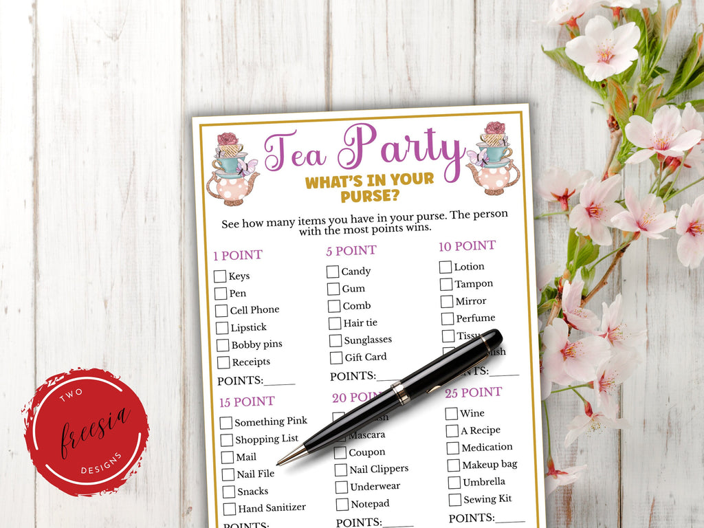 Tea Party What's in your Purse Game