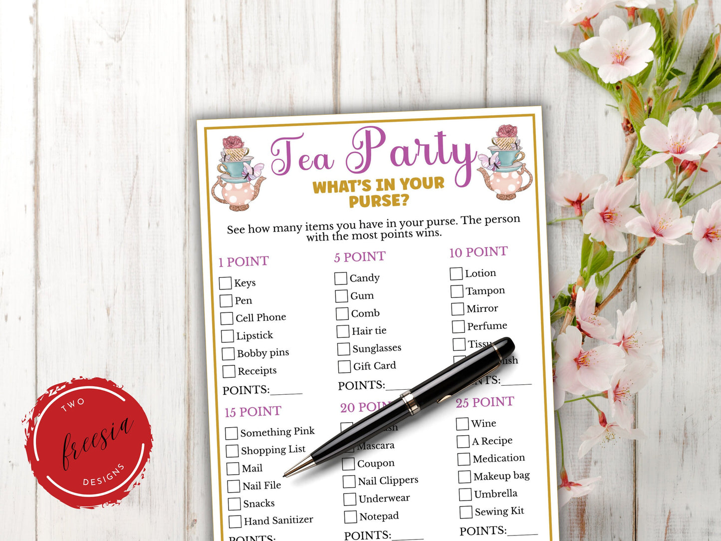 Tea Party What's in your Purse Game