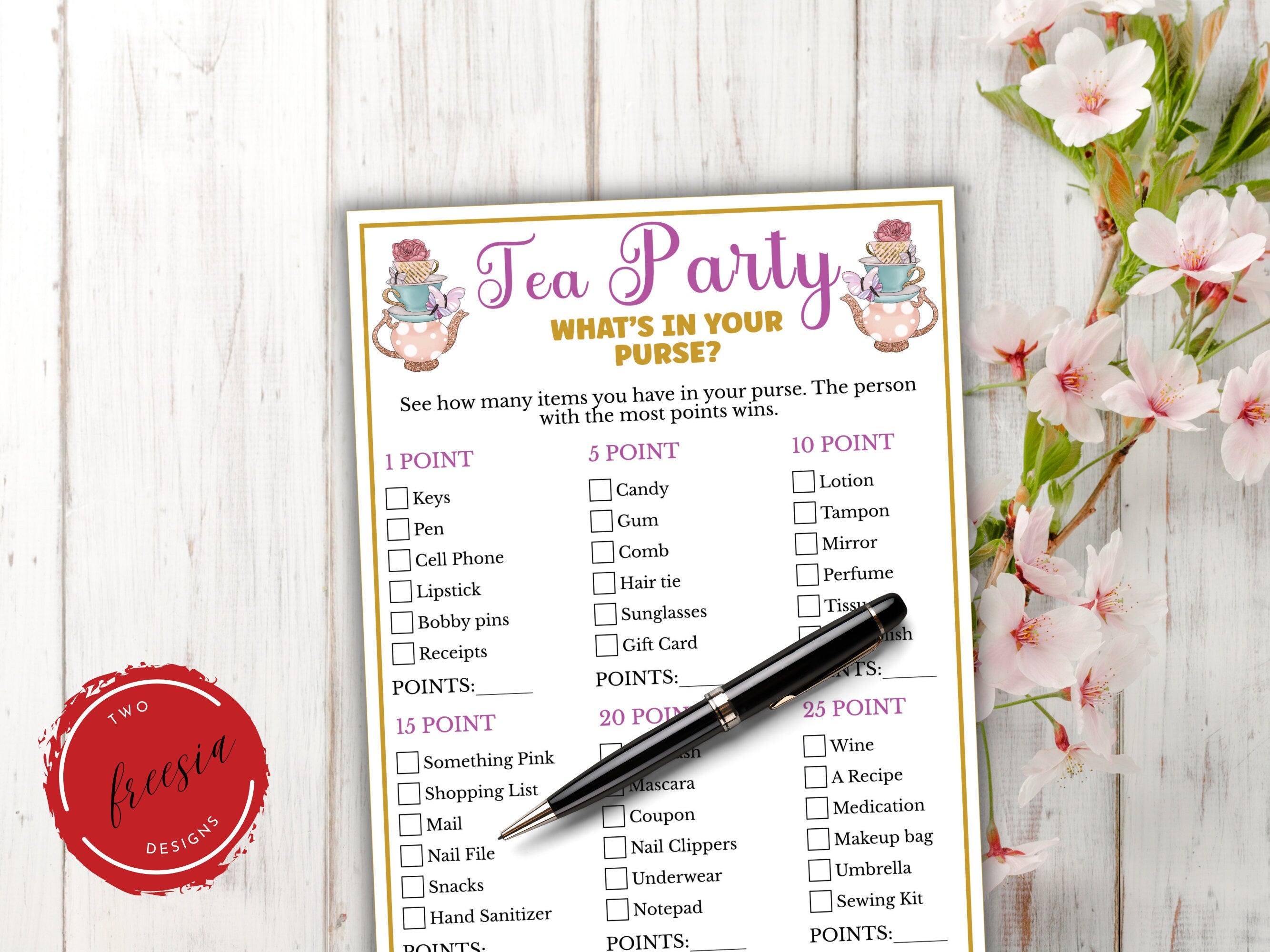 Tea Party What's in your Purse Game