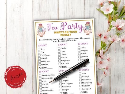 Tea Party What's in your Purse Game