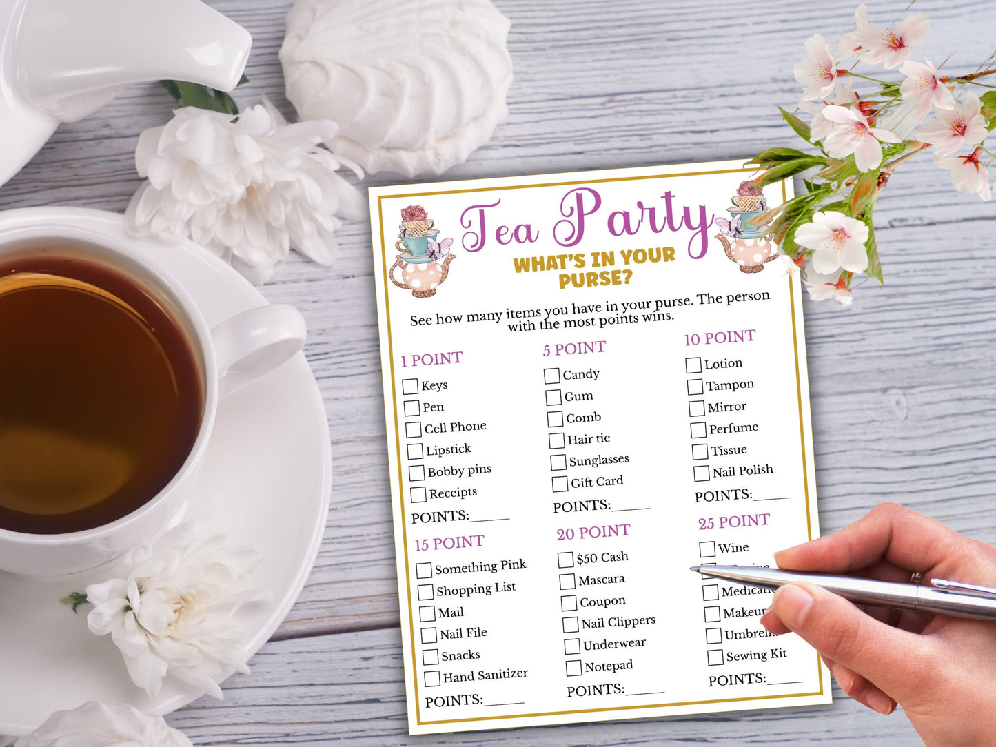 Tea Party What's in your Purse Game