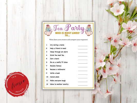 Most likely to Tea Party Game