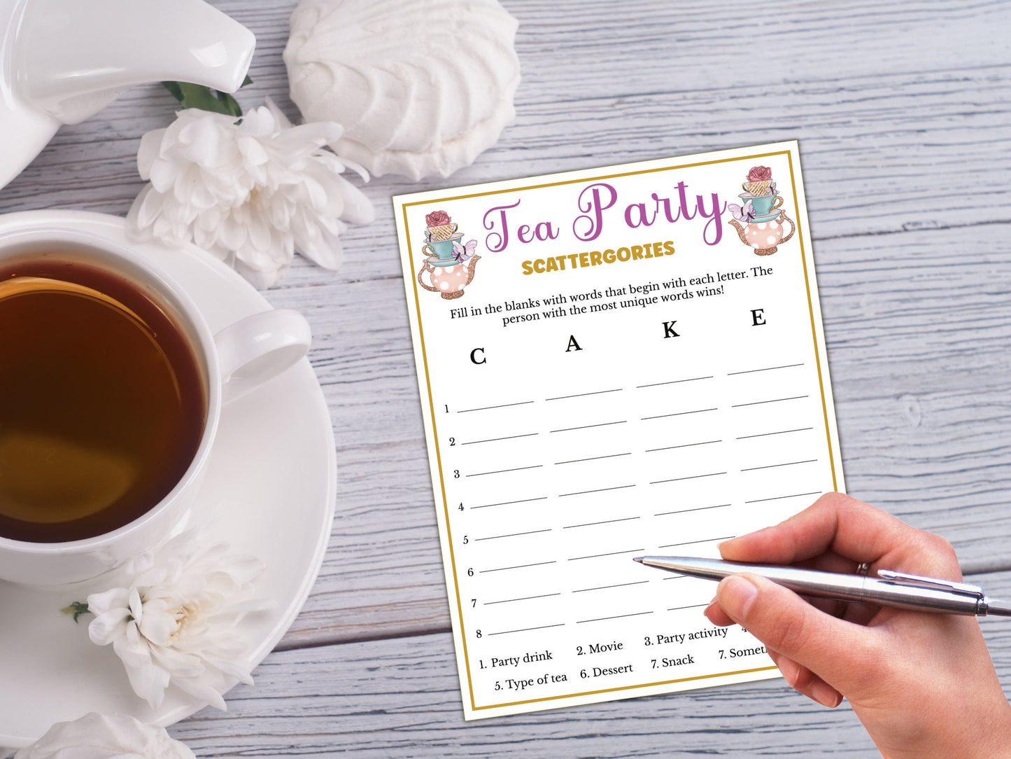 Tea Party Scattergories Game