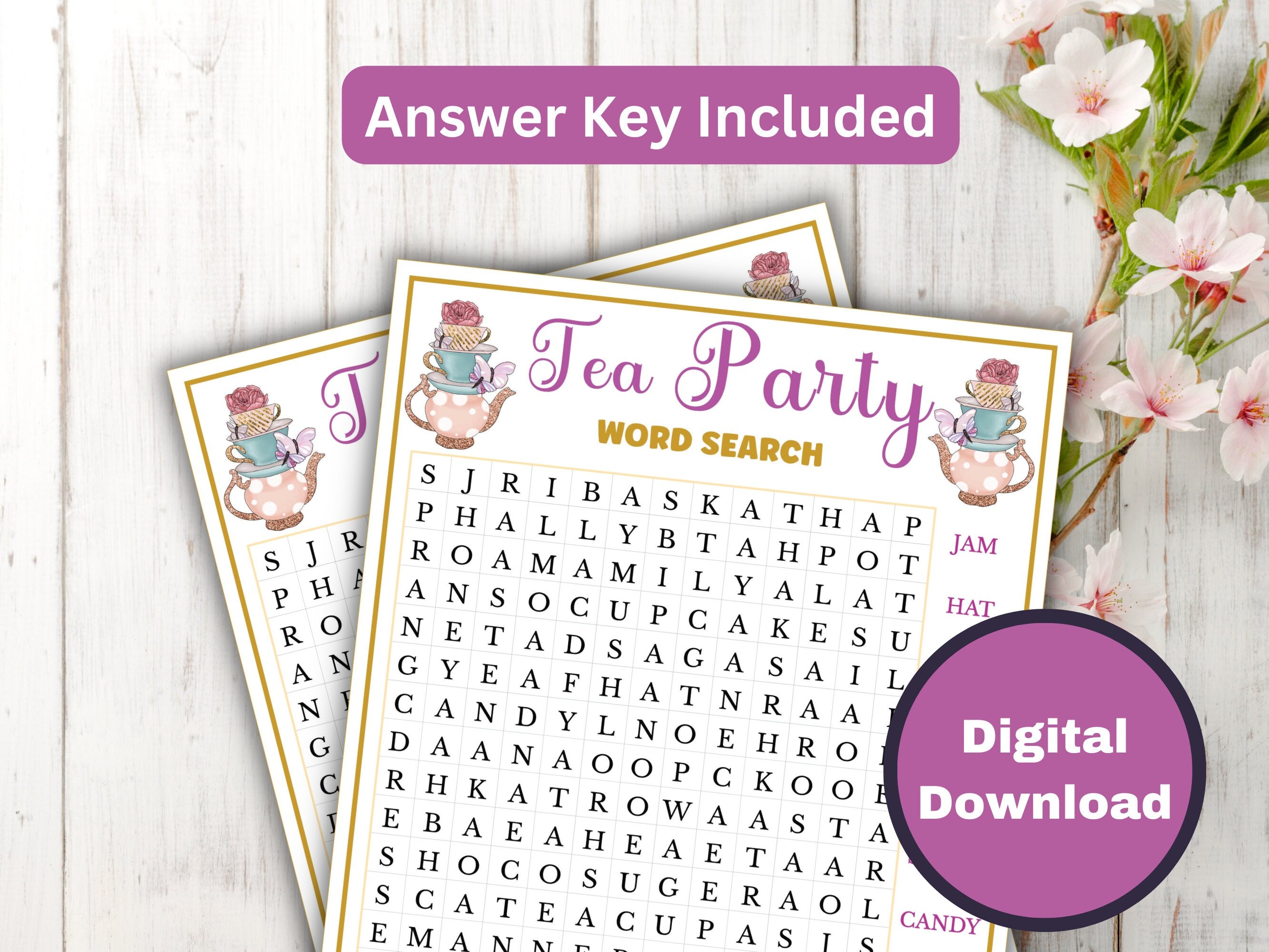 Tea Party Word Search Game